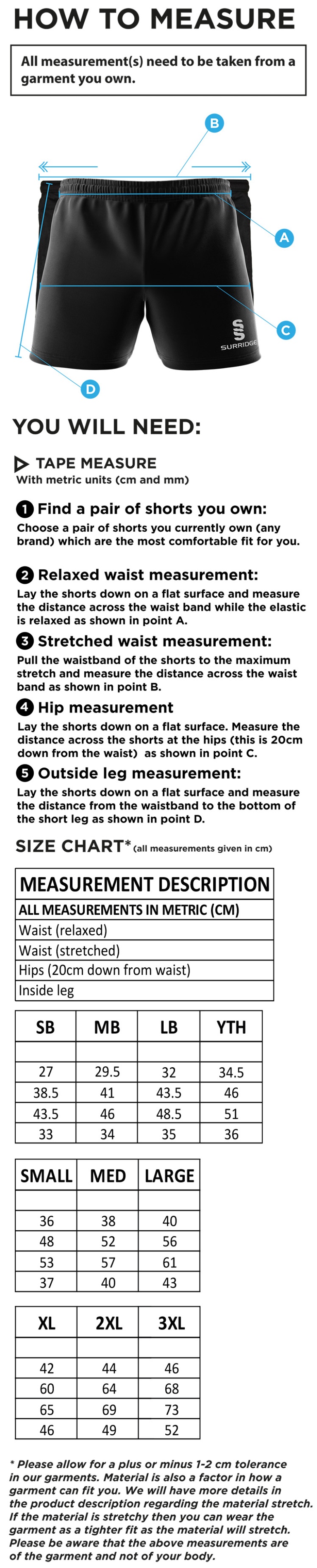 Essex CCC 50 - Performance Gym Short : Navy - Size Guide