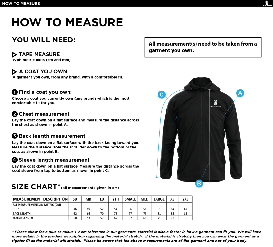 Essex CCC 50 - Dual Elite 1/4 Zip Hoody / Rain Jacket : Navy - Size Guide