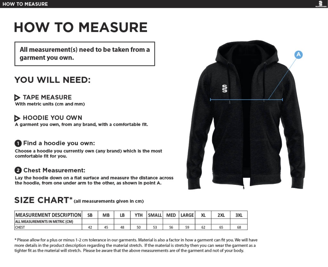 Essex CCC 50 - Dual Full Zip Hoody : Navy - Size Guide