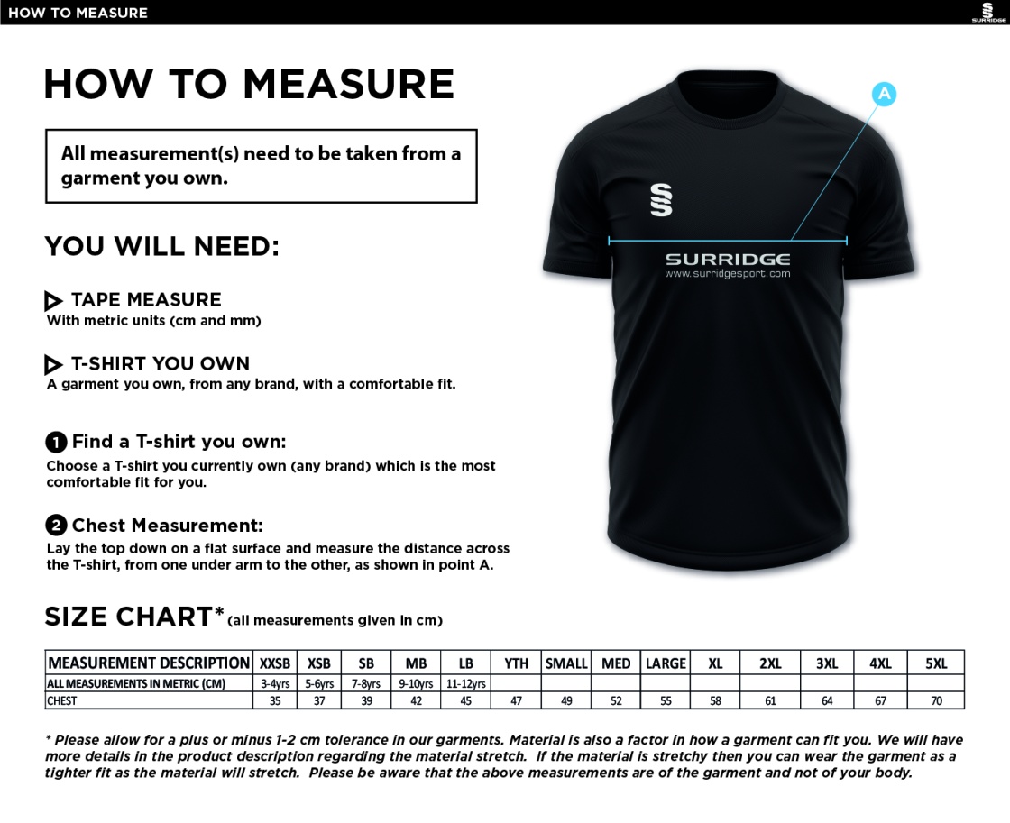 Essex CCC 50 - Dual Training Vest - Unisex Fit - Size Guide
