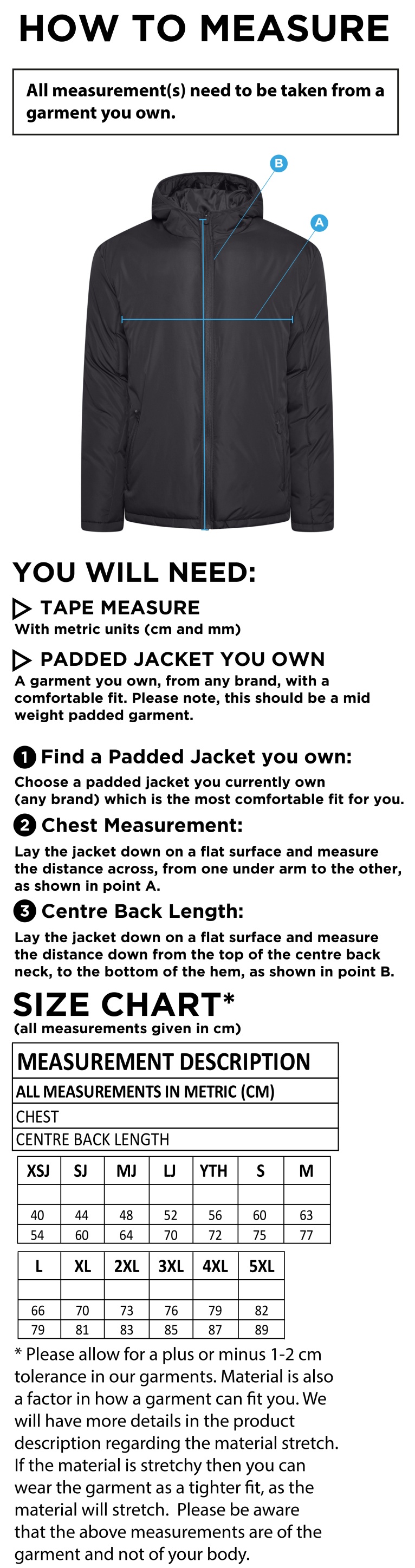 Essex CCC 50 - Ct Padded Jacket : Navy - Size Guide