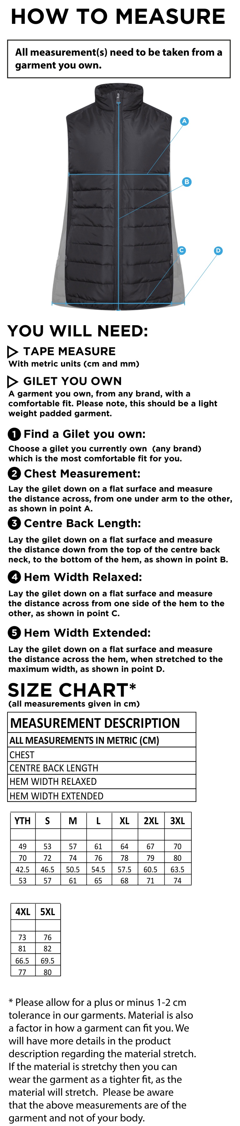 Essex CCC 50 - Padded Bodywarmer : Navy - Size Guide