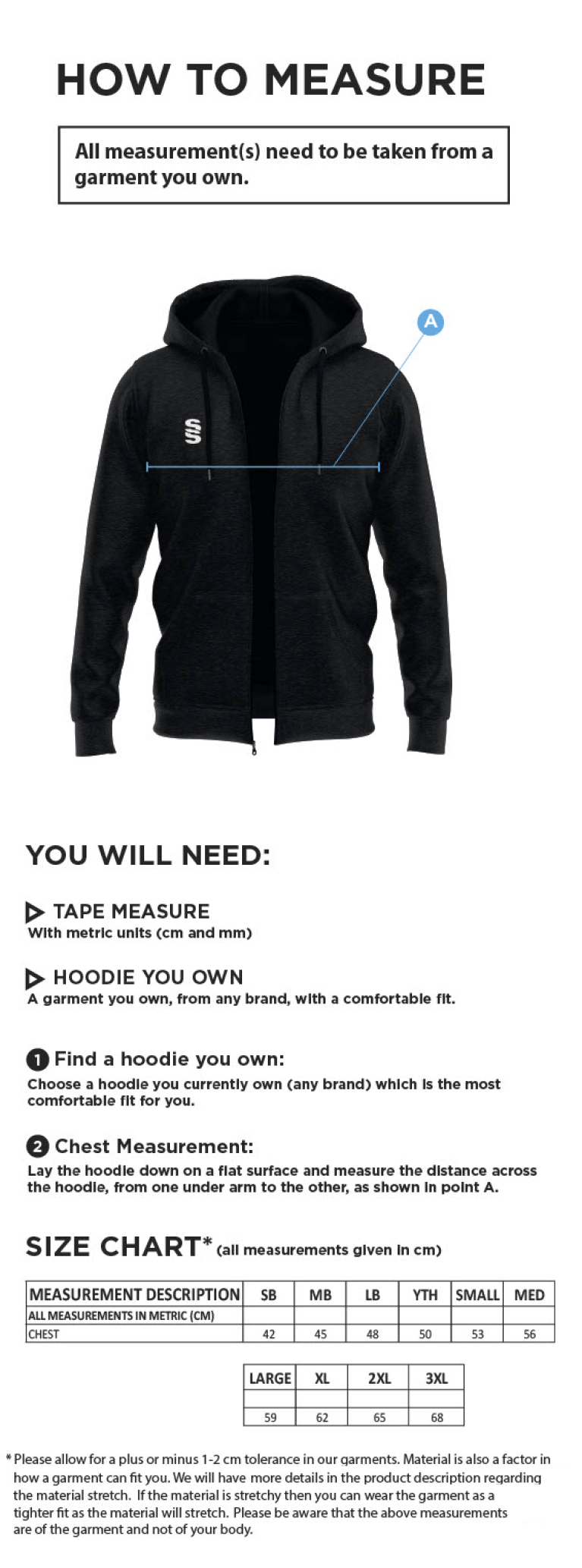 Essex CCC 50 - Dual Full Zip Hoody : Navy - Size Guide