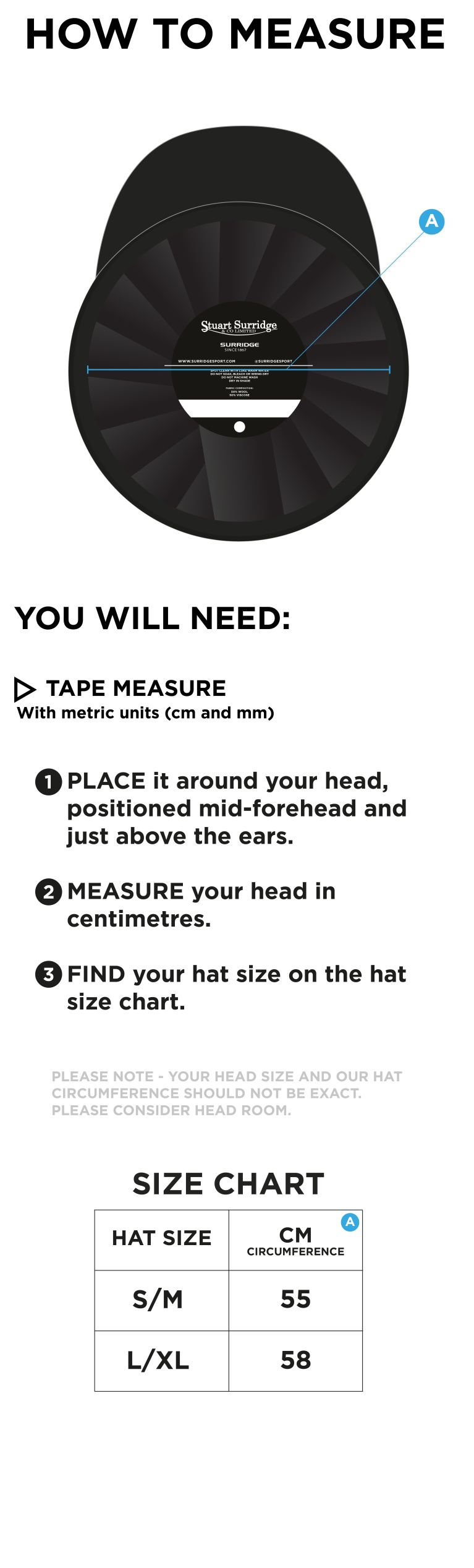 Essex CCC 50 - Baggy Cricket Cap - Navy - Size Guide