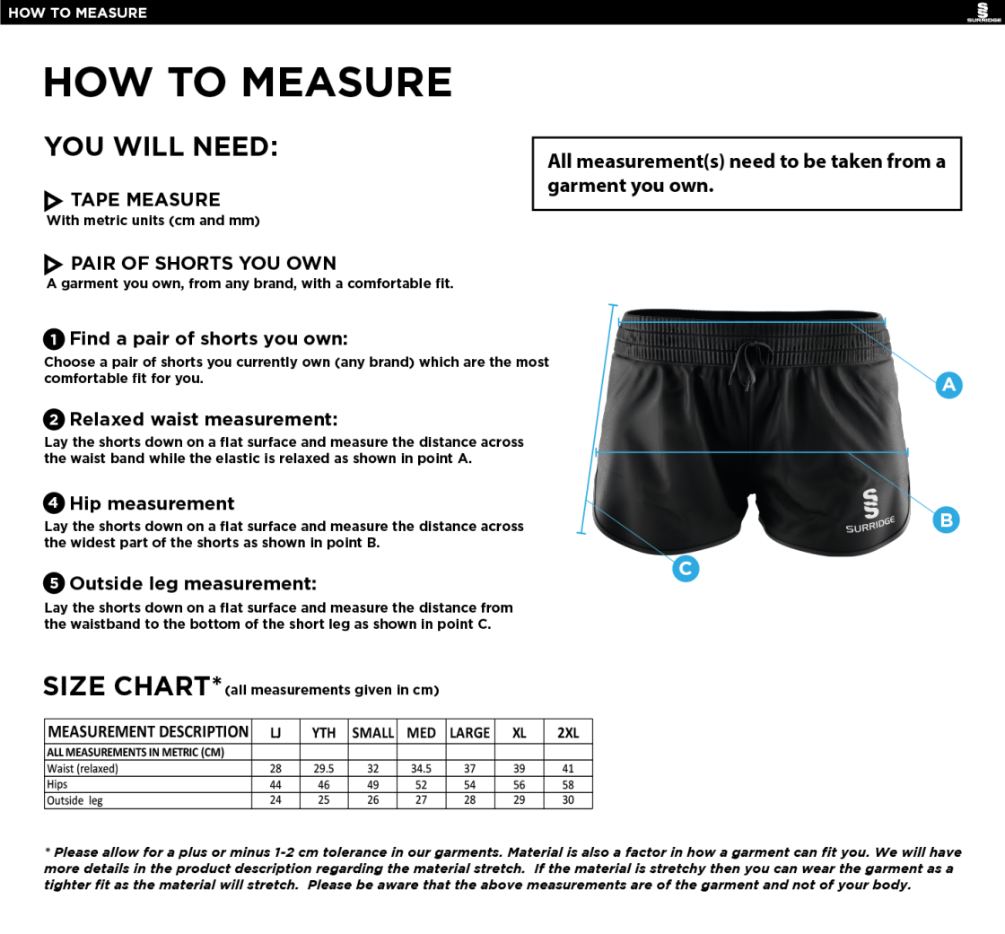 Essex Seniors - Dual Active Short - Women's Fit - Size Guide