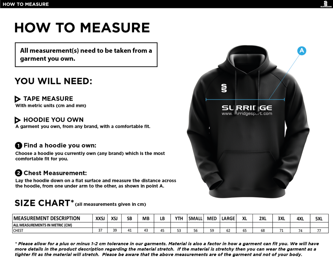 Essex CCCS 50 - Fuse Hoody - Unisex Fit - Size Guide
