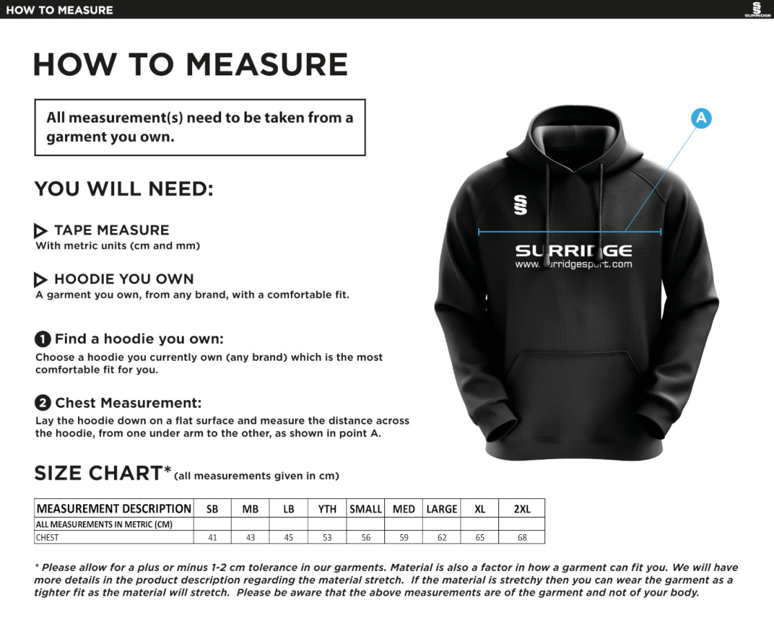 Essex CCC 50 - Blade Hoody : Navy / Red / White - Size Guide
