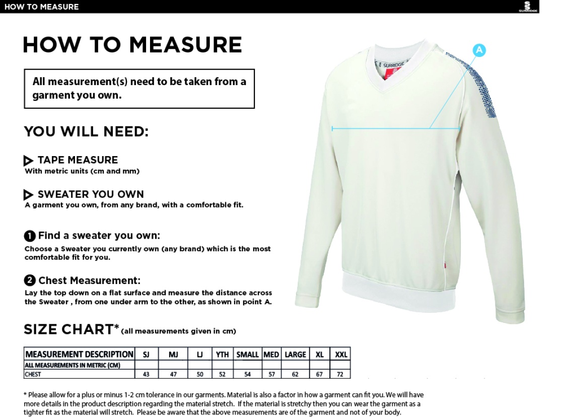 Essex CCC 50 - Dual Long Sleeve Sweater - Size Guide