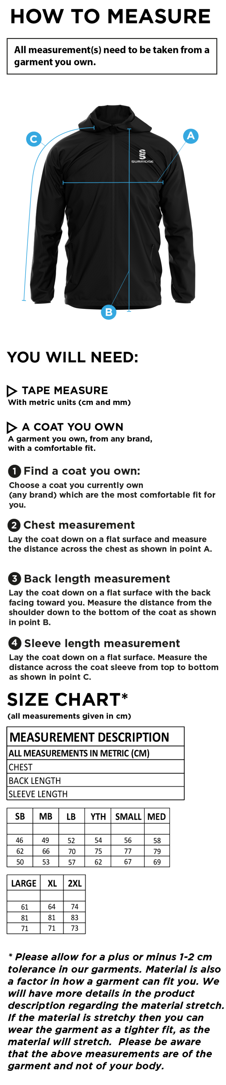 Essex CCC Seniors - Dual Elite 1/4 Zip Hoody / Rain Jacket - Unisex Fit - Size Guide